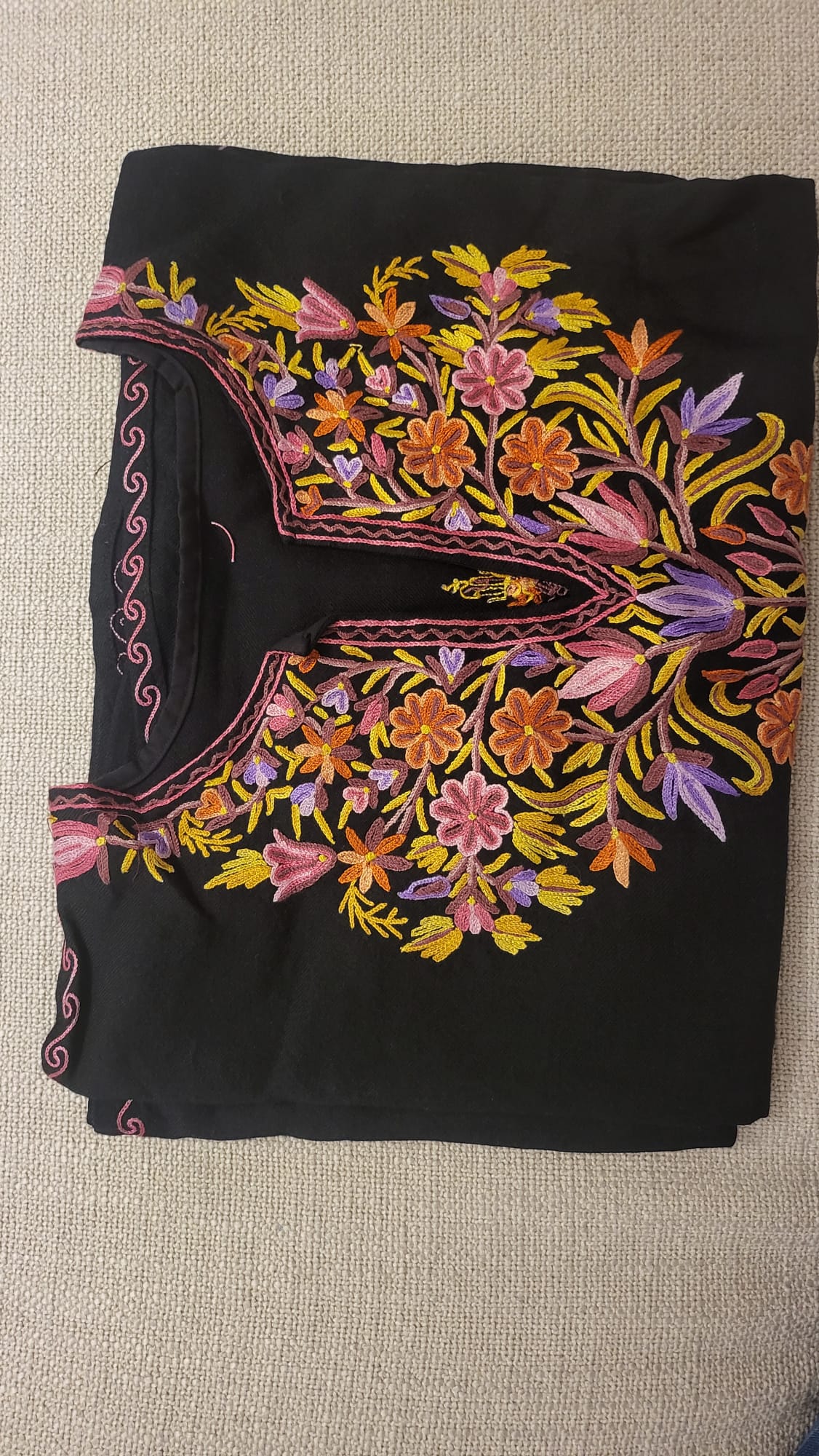 Bohemian Kashmiri Embroidered Cape – Navy Wool Kaftan