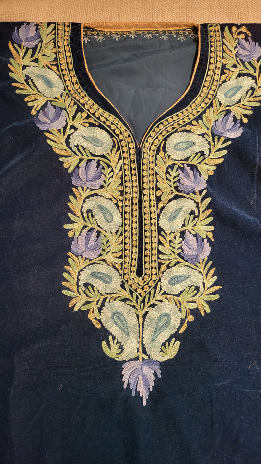 Velvet Cape Shawl with Multicolour Kashmiri Embroidery
