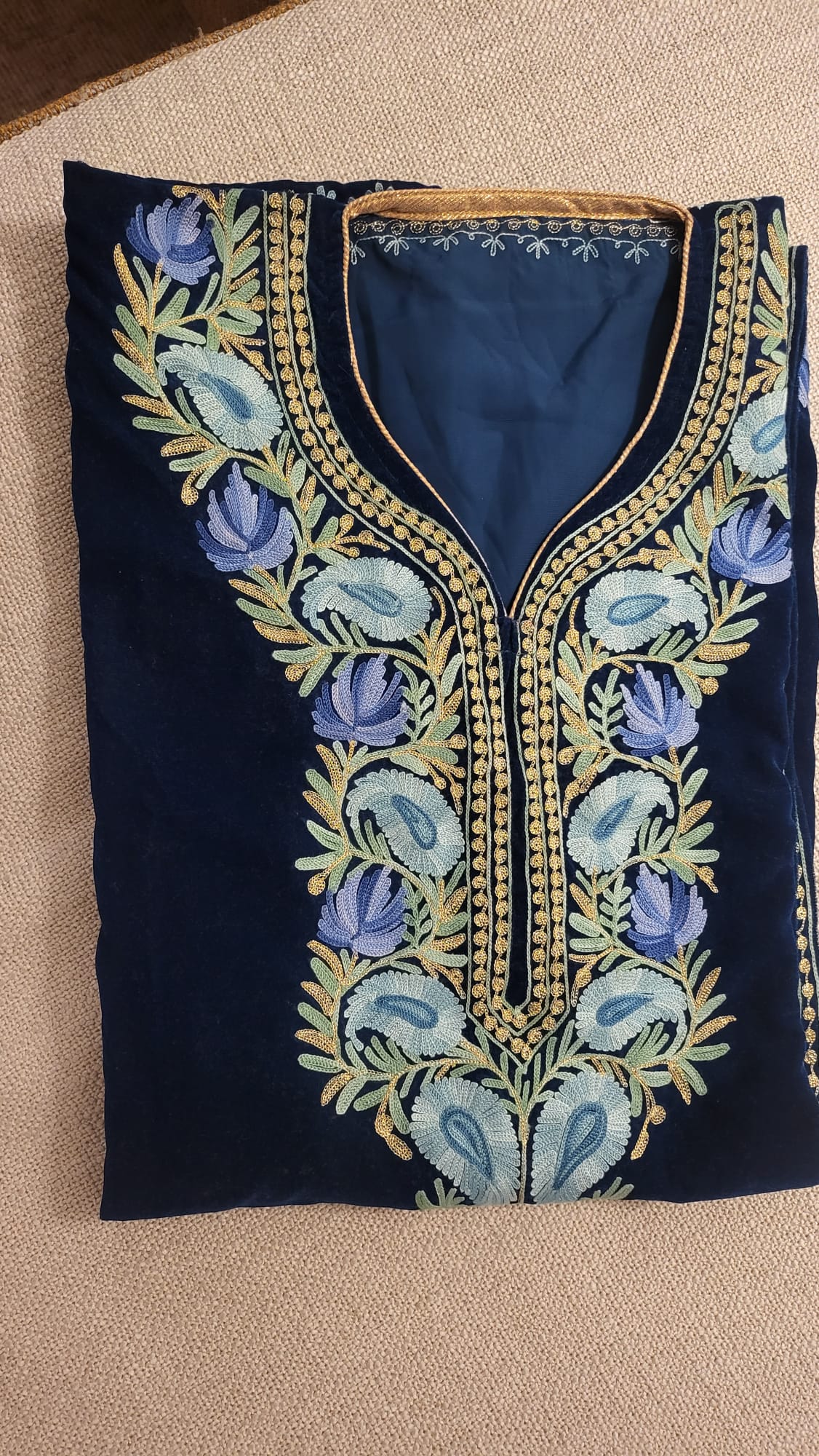 Velvet Cape Shawl with Multicolour Kashmiri Embroidery