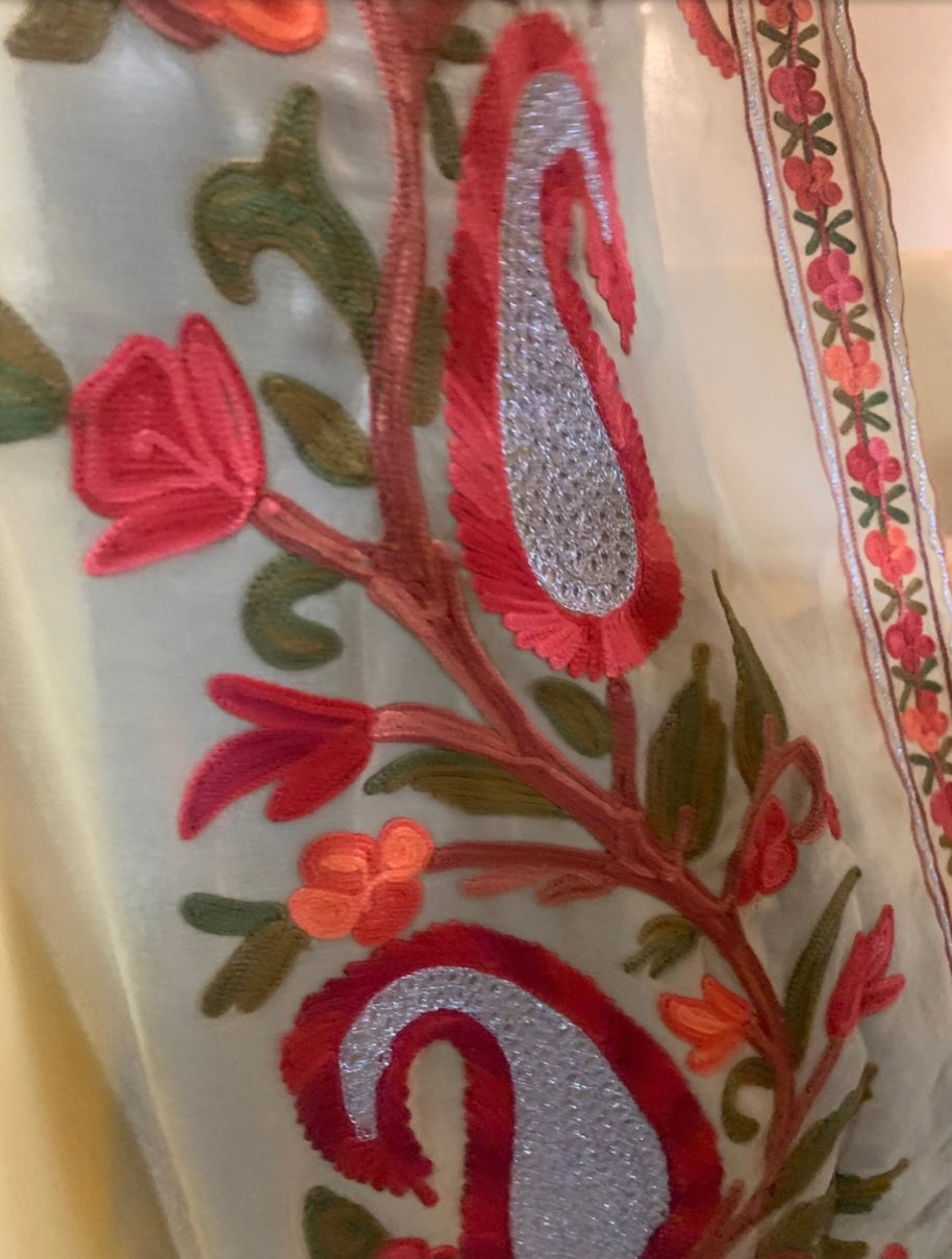 Beige Georgette Shrug with Kashmiri Aari Embroidery, Long Tunic for Women