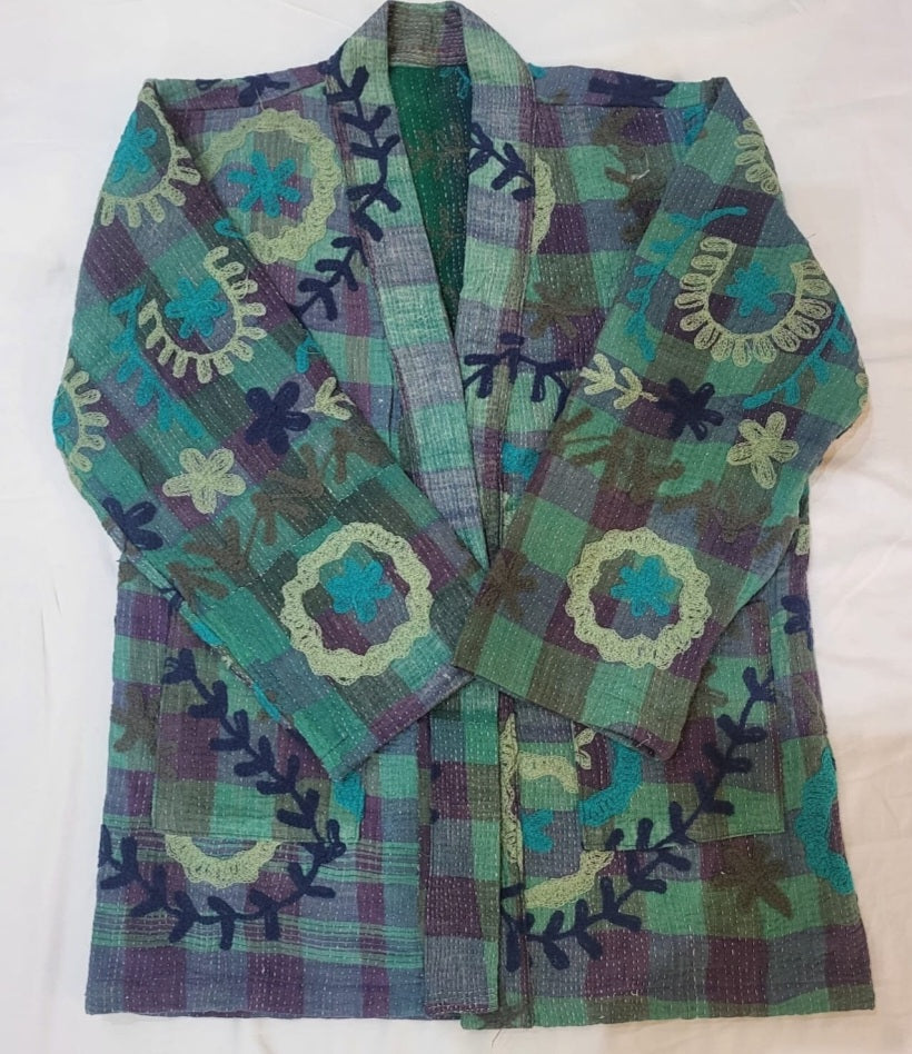 Very beautiful green handmade Suzani boho jacket