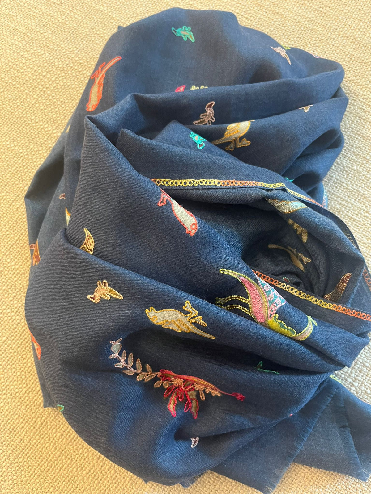 The Midnight Sanctuary: Handmade Fine Pashmina Bird Embroidered Stole