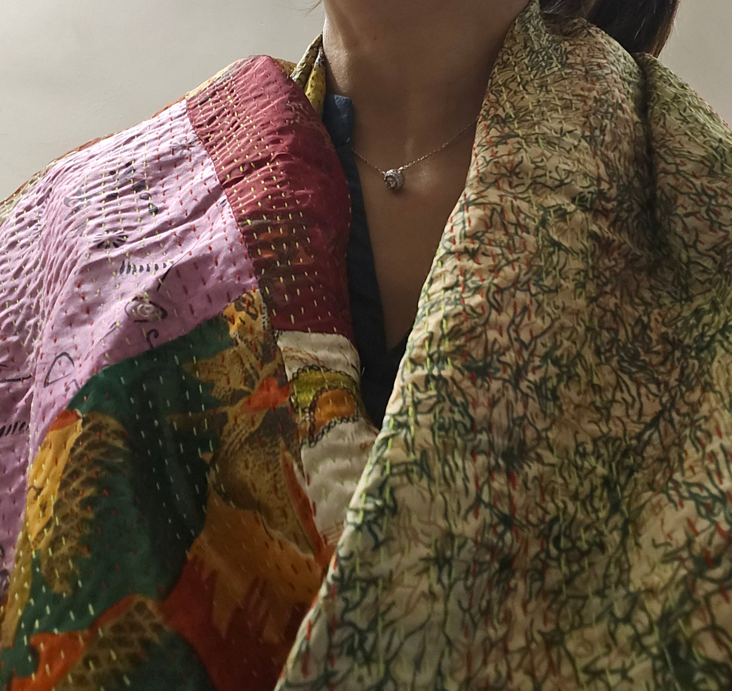 Unique beautiful handmade kantha mulberry silk Reversible stole