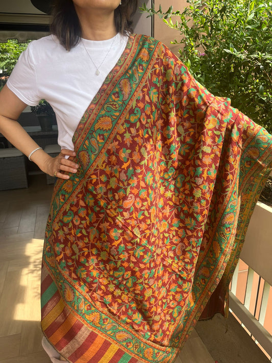 The Kani Empress: Handmade Kashmiri Embroidery Fine Wool Shawl