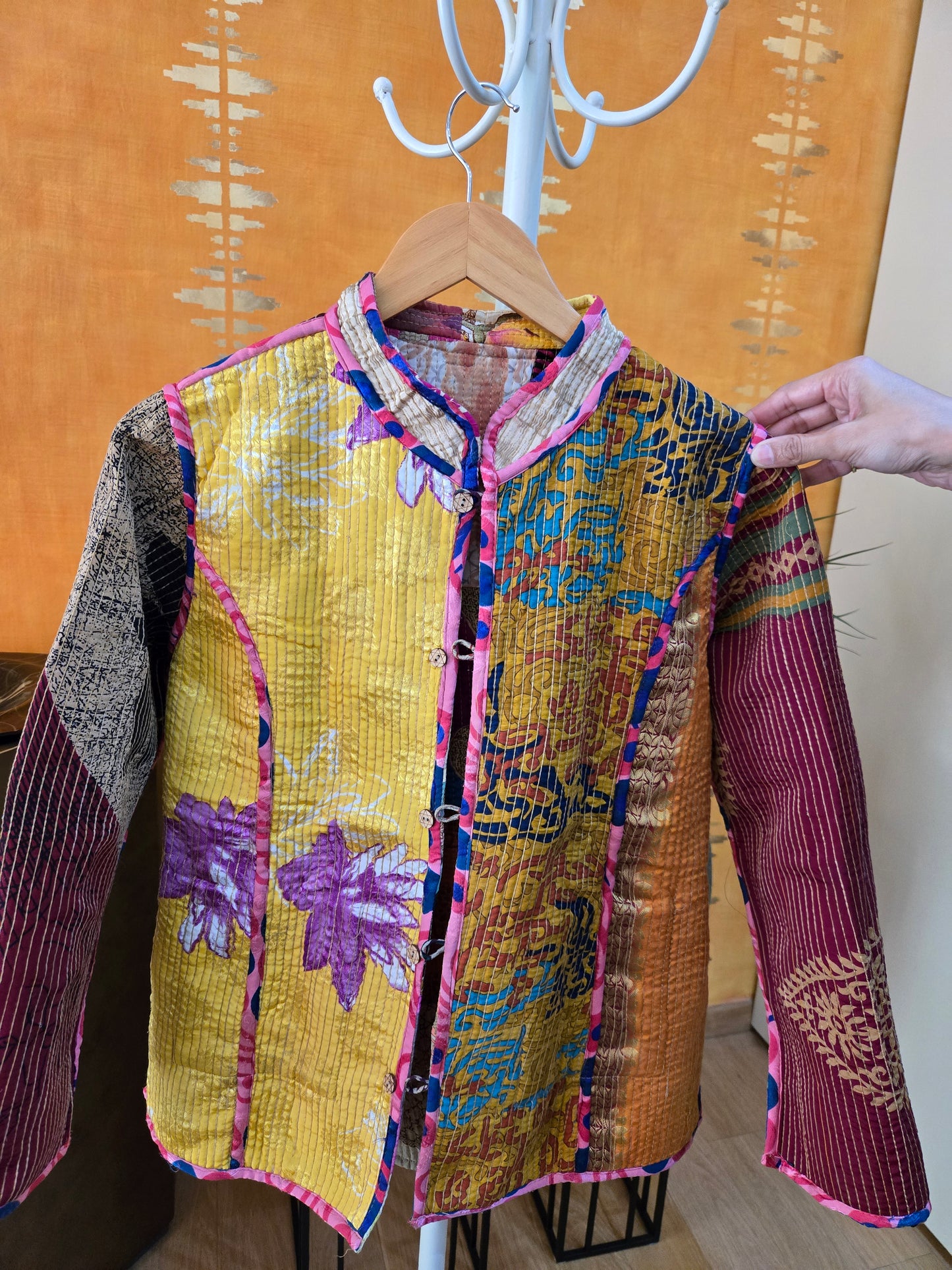 Indian Handmade Kantha Reversible Short Length All Season Bohemian Jacket multicolour suitable in summer