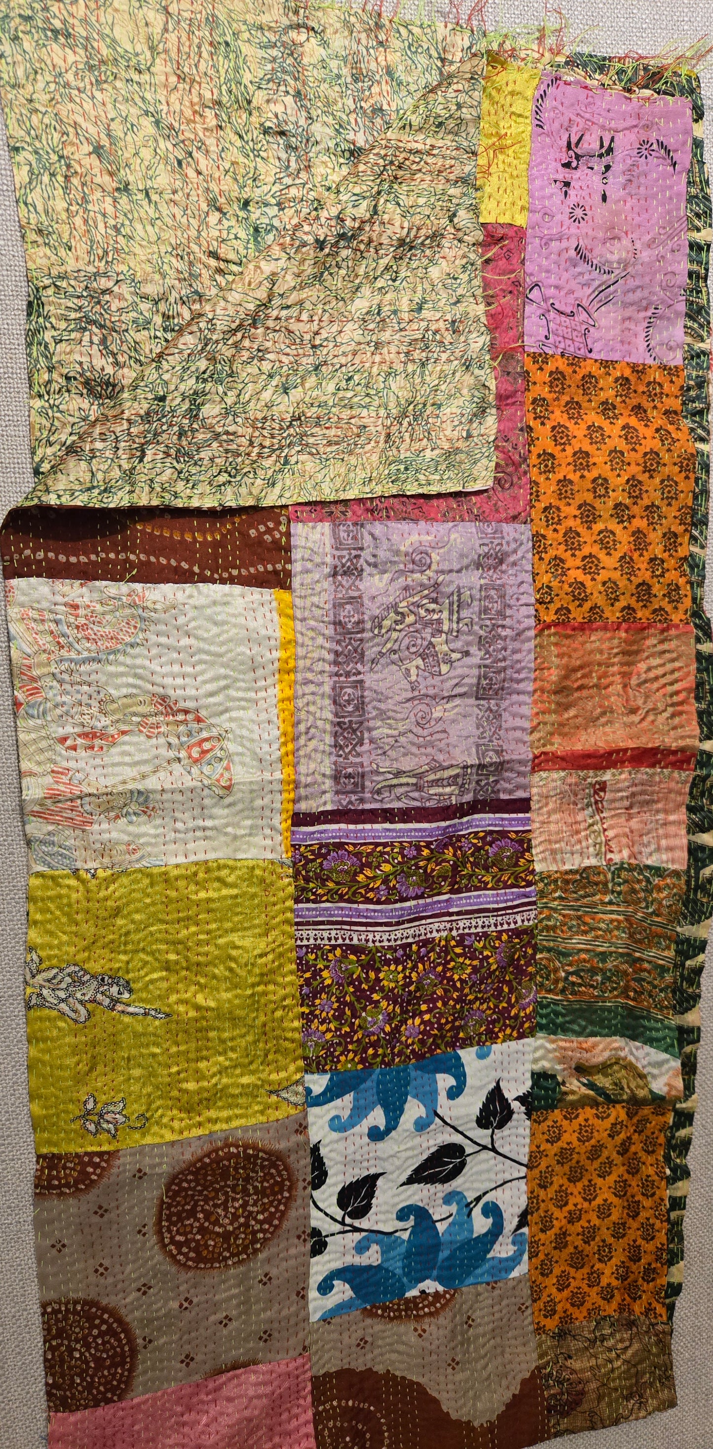 Unique beautiful handmade kantha mulberry silk Reversible stole