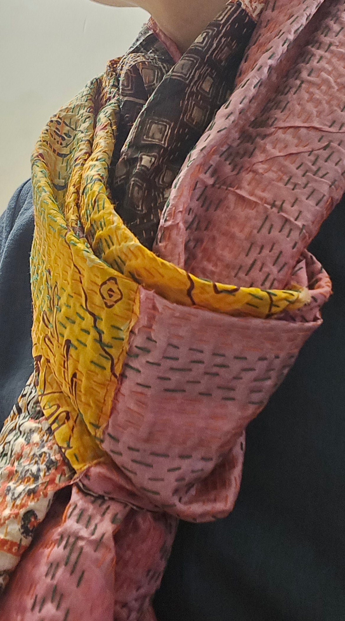 Unique beautiful handmade kantha mulberry silk Reversible stole