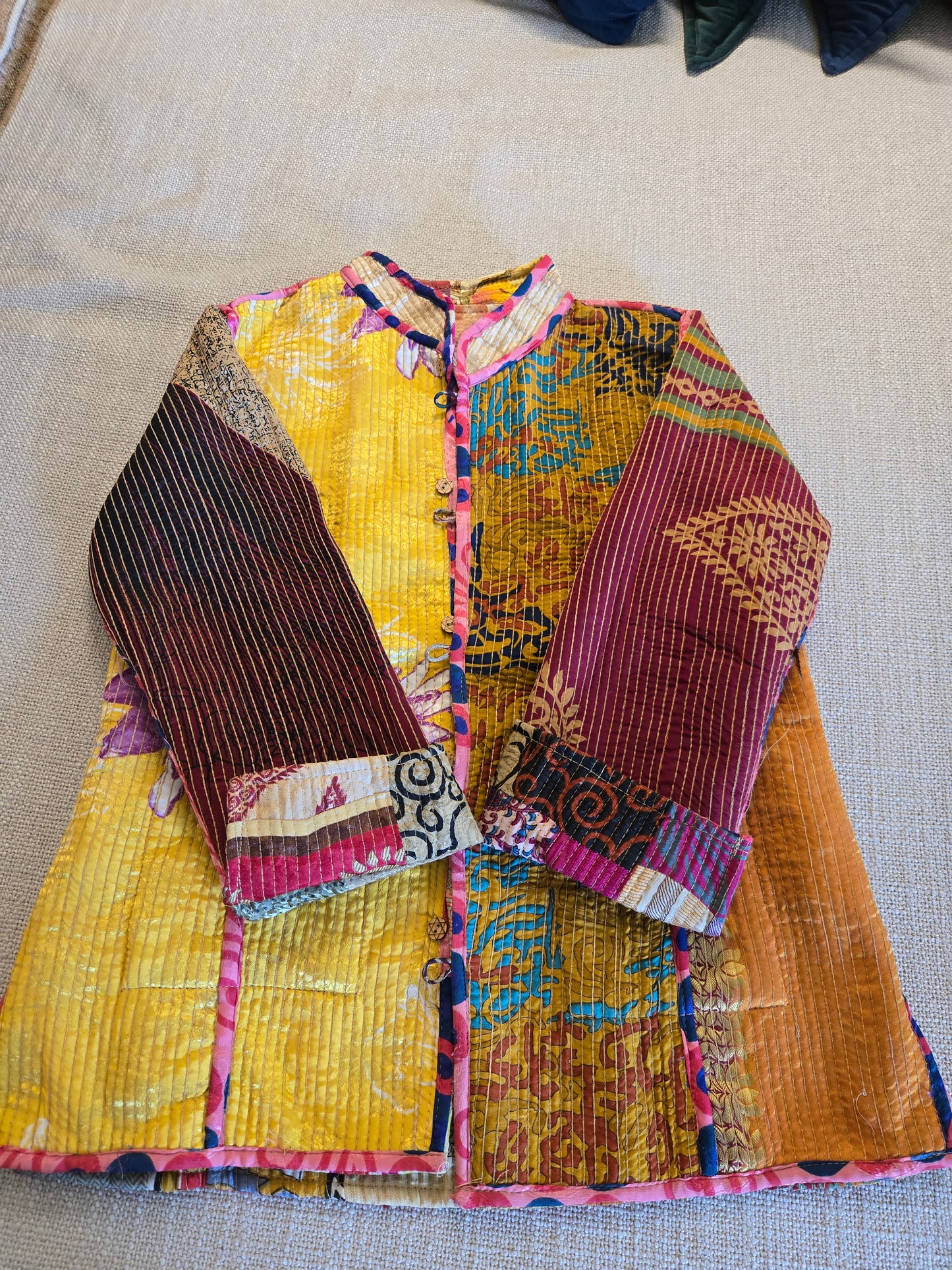 Indian Handmade Kantha Reversible Short Length All Season Bohemian Jacket multicolour suitable in summer