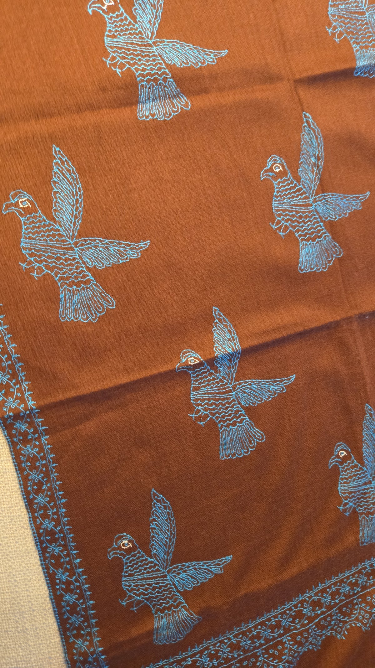 Hand embroidery Sozni fine thread work shawl in pure pashmina