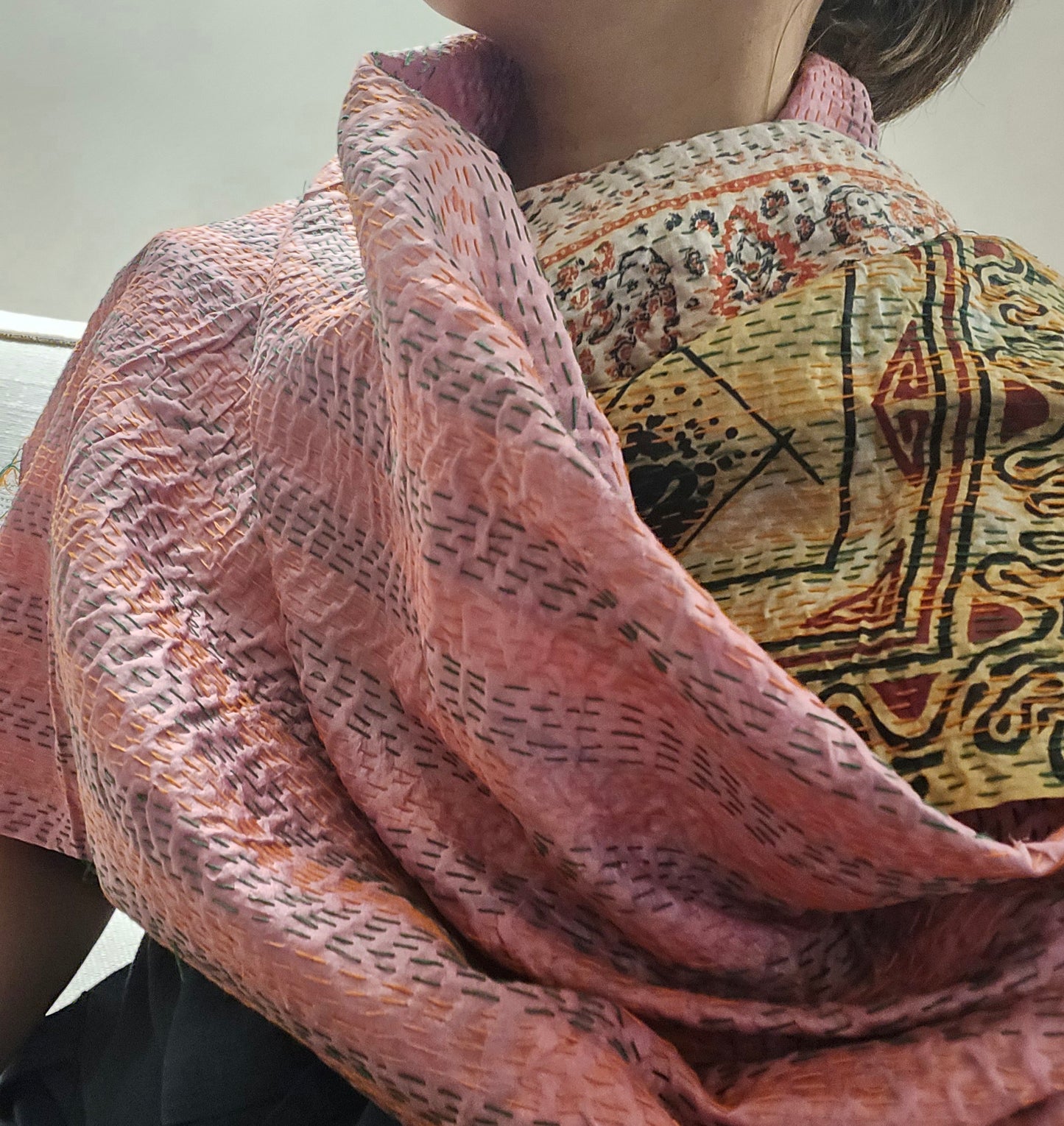 Unique beautiful handmade kantha mulberry silk Reversible stole