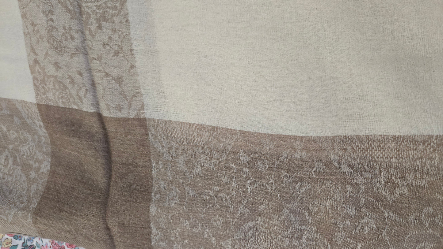 Hand Finished Woven Scarf: cream / panna Kanni Pashmina Feel, soft and light
