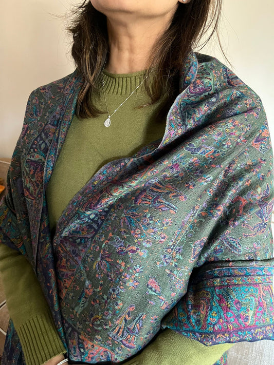 Rajhari Emerald Kani Wool Shawl