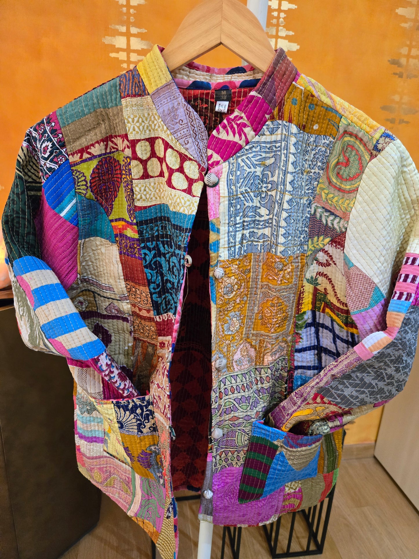 Indian Handmade Kantha Reversible Short Length All Season Bohemian Jacket multicolour suitable in summer