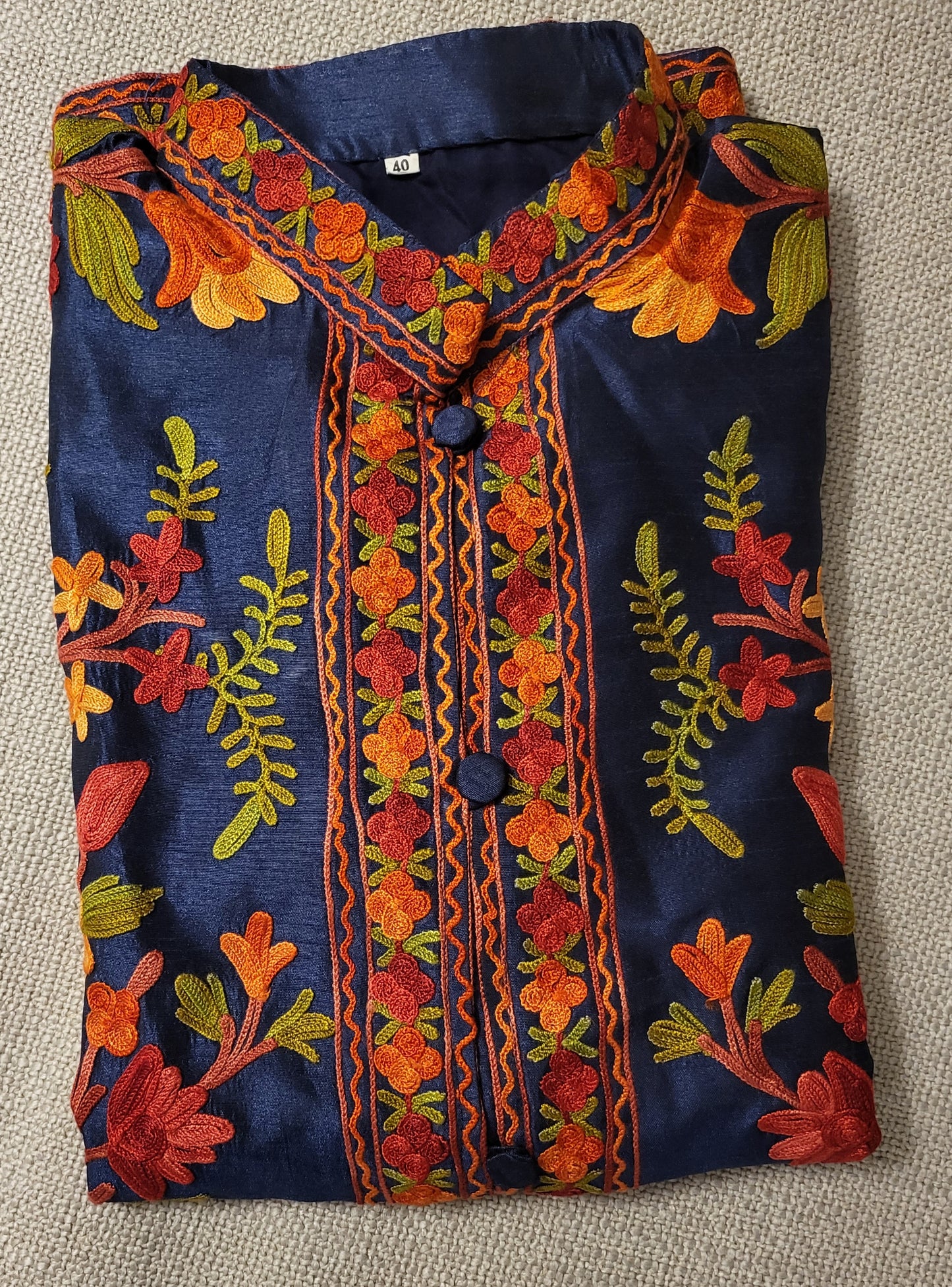 Indigo Kashmiri Raw Silk Jacket