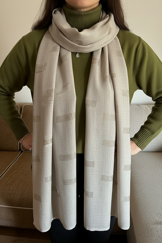 Hand woven stone patch work Pashmina Cashmere Stole: Artisan Shawl
