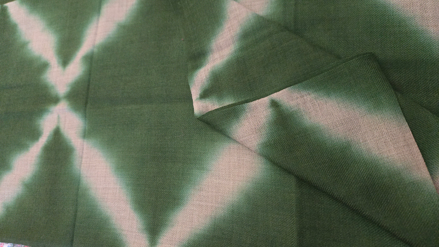 Hand painted olive green tie and dye Pashmina Wool Scarf/Shawl made by artisans