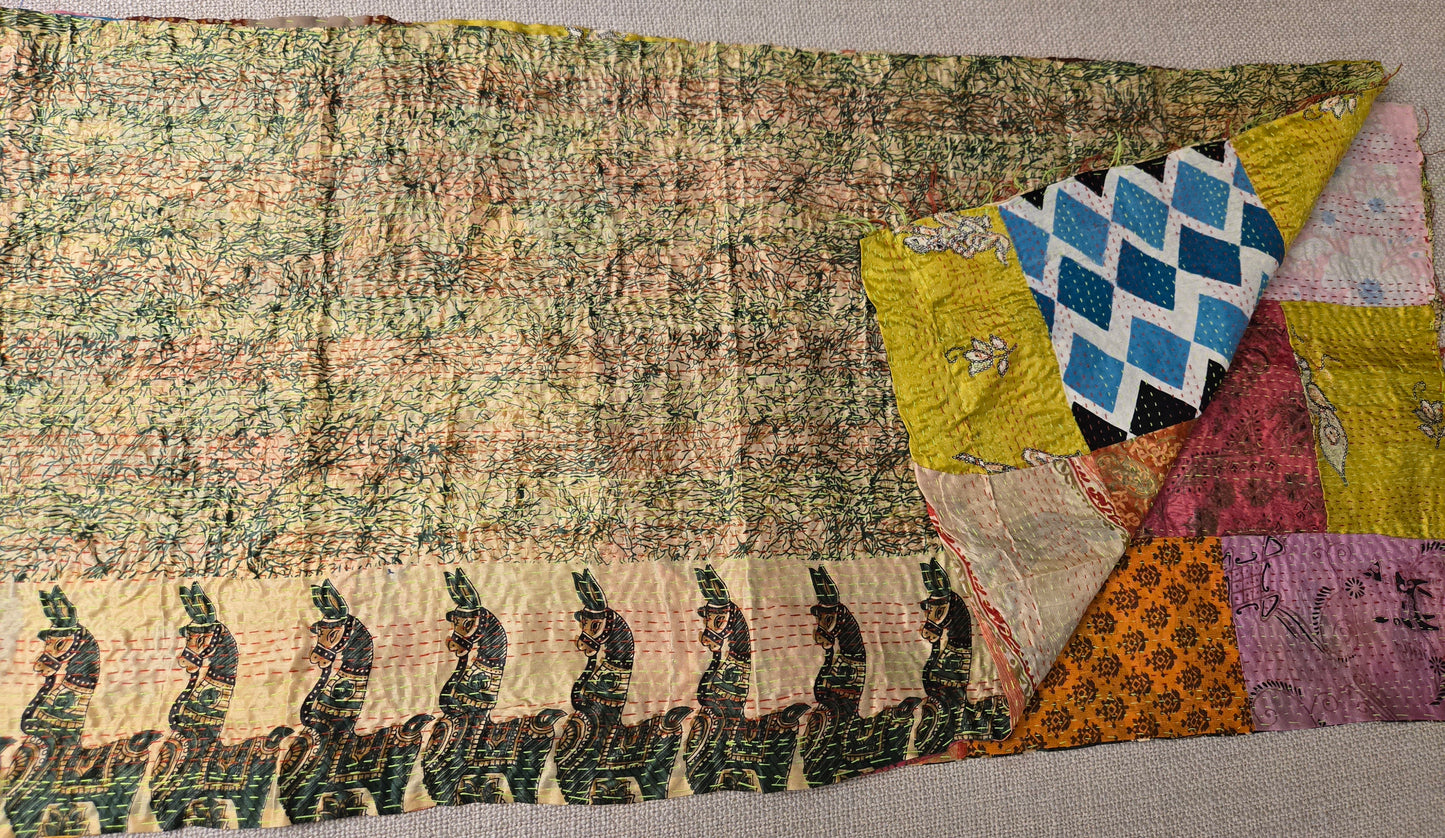 Unique beautiful handmade kantha mulberry silk Reversible stole