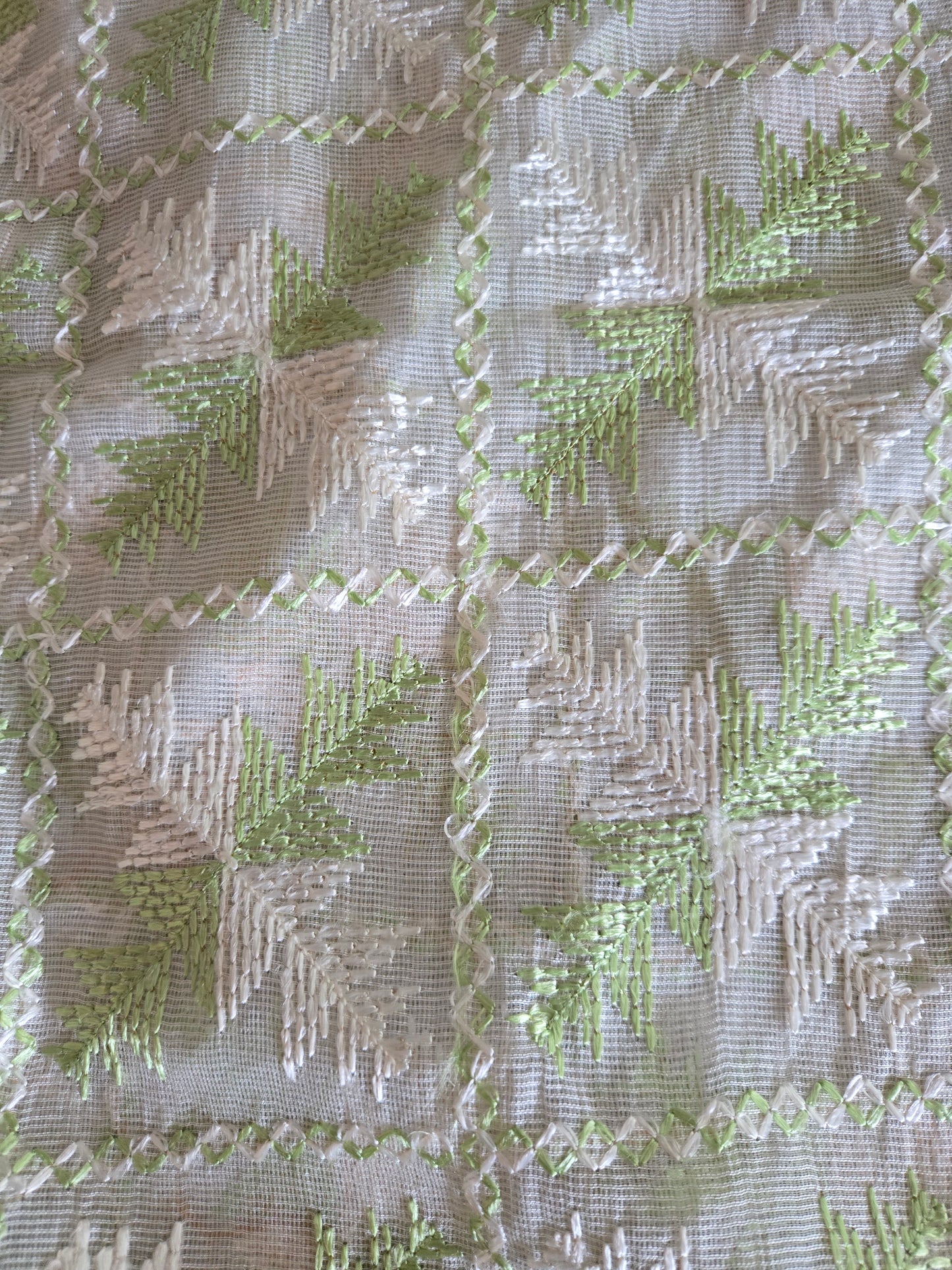 Handmade elegant Phulakari dupatta in white colour thread work in pure cotton base traditionally made by rural Indian women of Punjab India