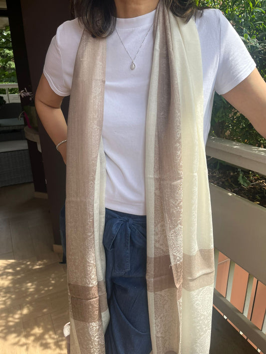 The Ivory Ivory: Feather-Soft Self-Embroidery Pashmina Stole