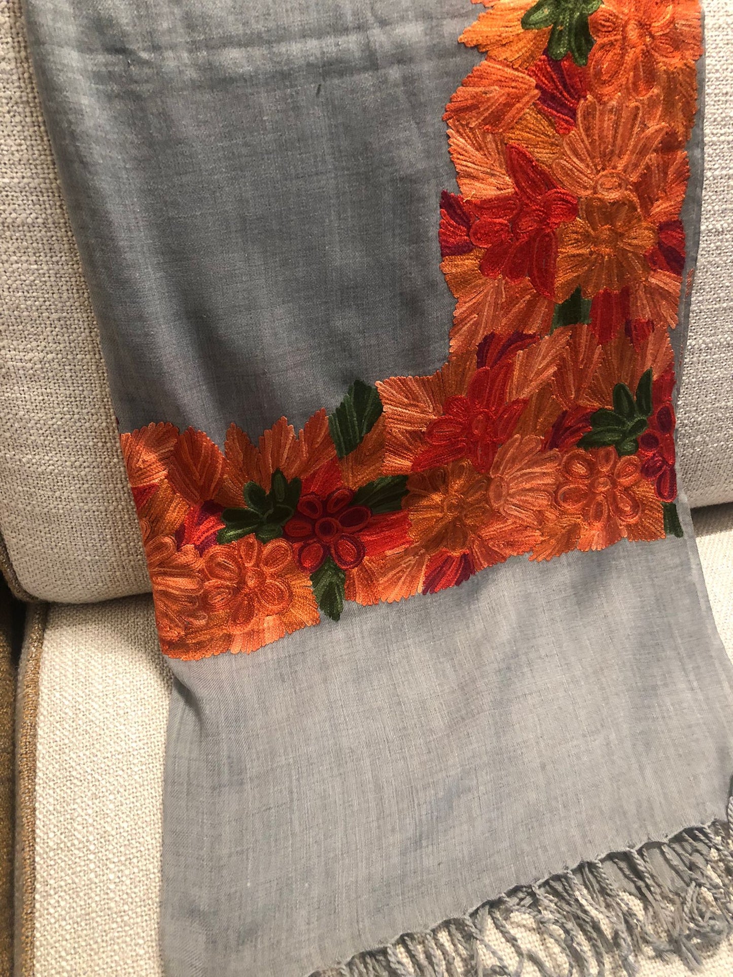 Indian Embroidered women scarf/shawl pashmina cashmere wool scarf , needle work shawl Artisan made women shawl