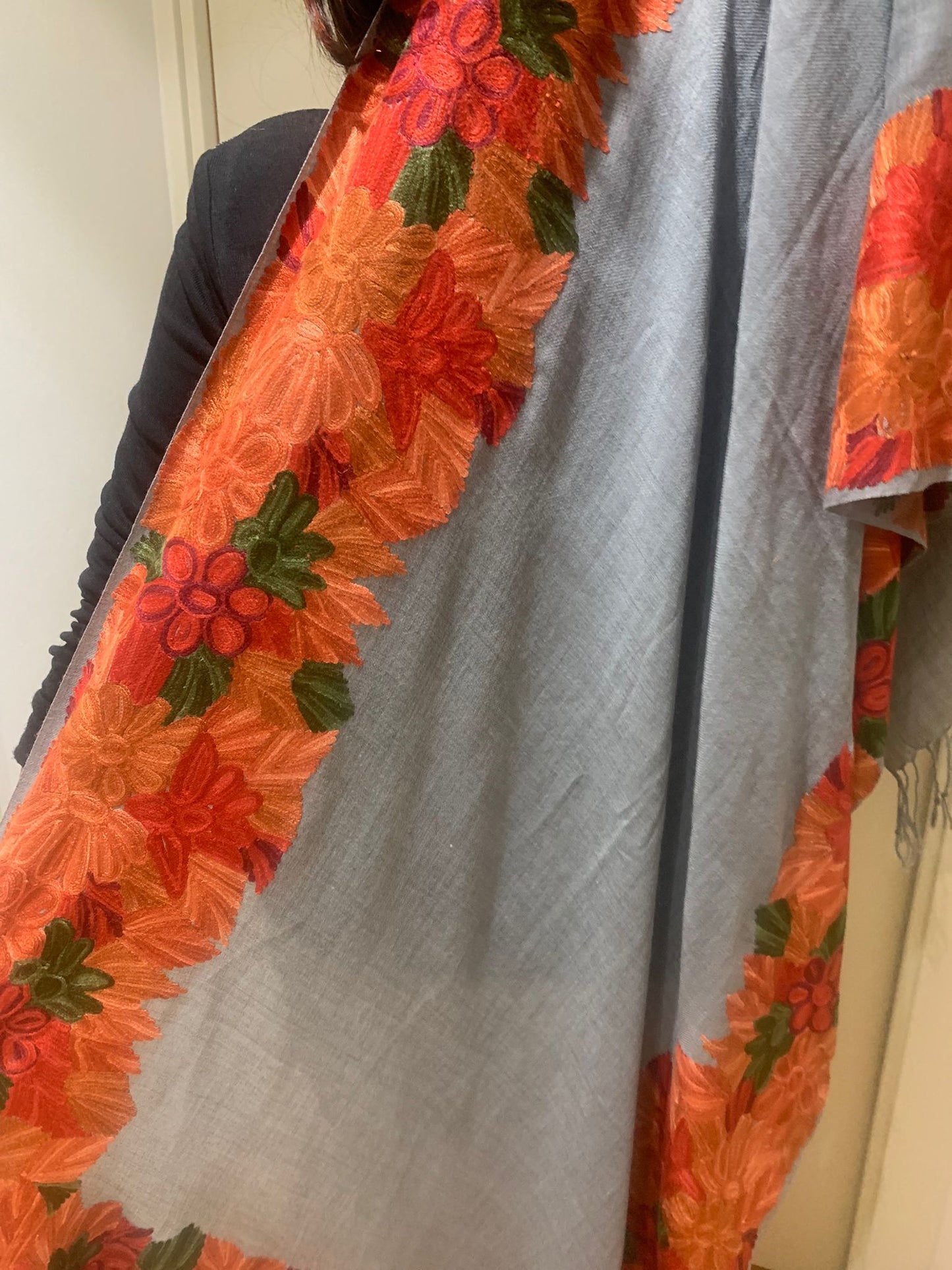 Indian Embroidered women scarf/shawl pashmina cashmere wool scarf , needle work shawl Artisan made women shawl