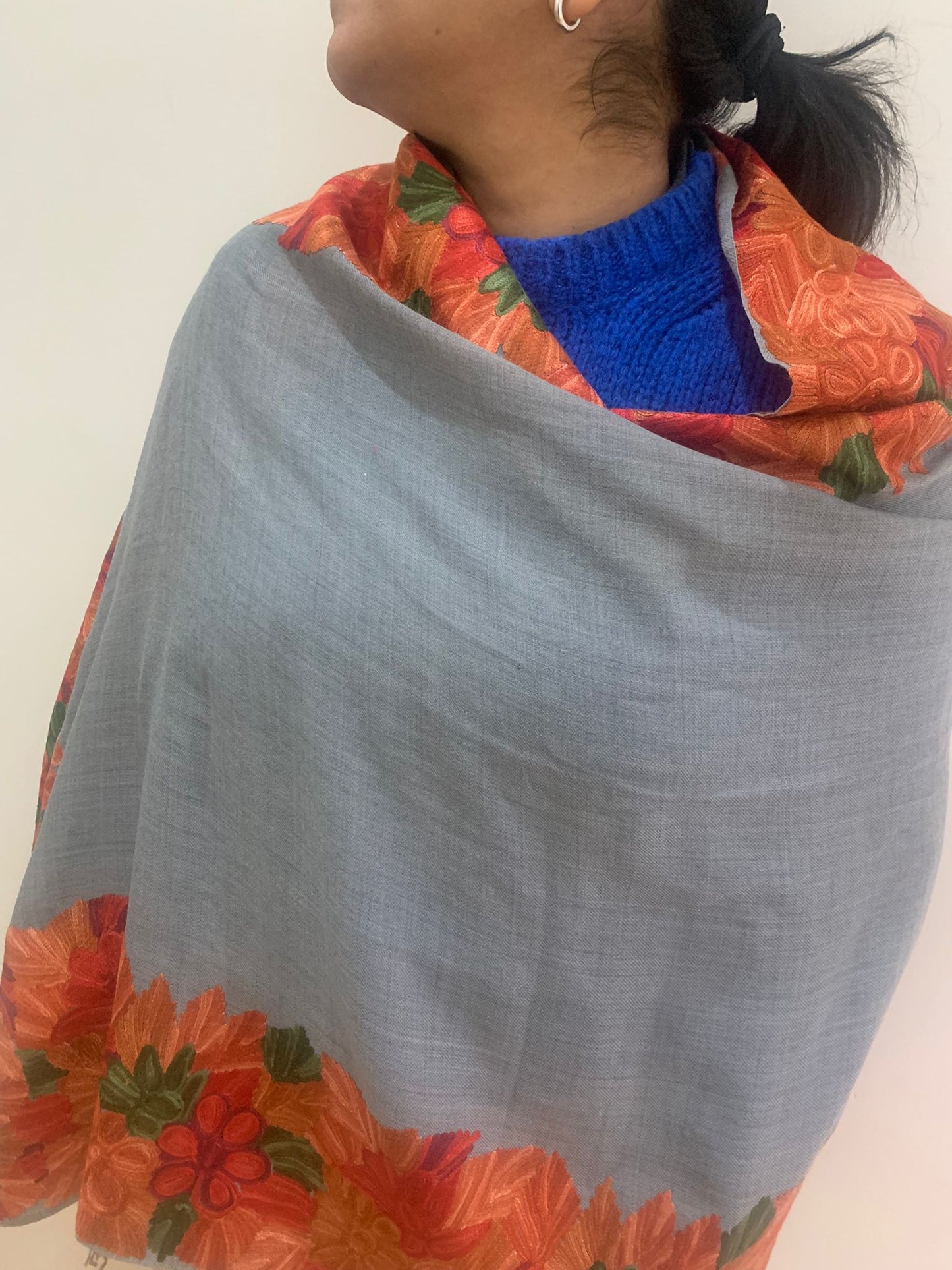 Indian Embroidered women scarf/shawl pashmina cashmere wool scarf , needle work shawl Artisan made women shawl