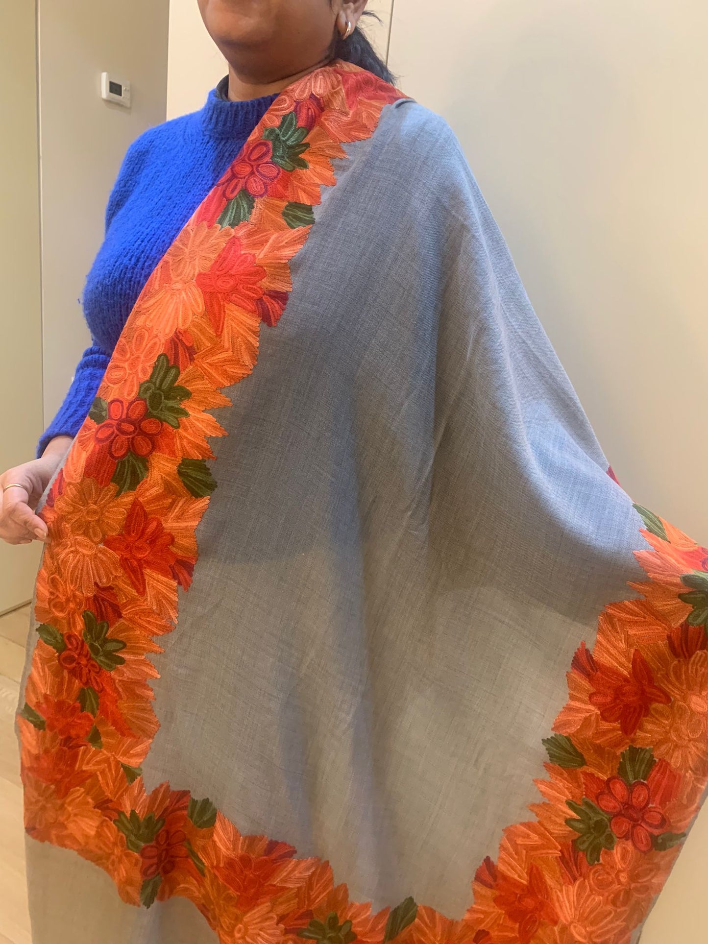 Indian Embroidered women scarf/shawl pashmina cashmere wool scarf , needle work shawl Artisan made women shawl