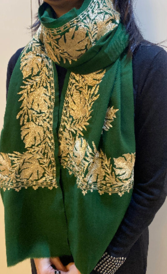 Bottle Green Kashmiri Tilla Pashmina Shawl