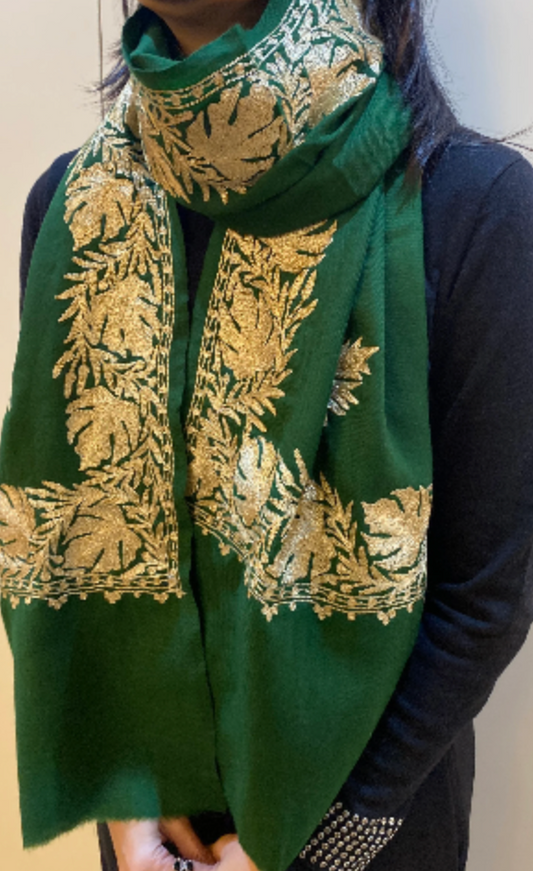 Bottle Green Kashmiri Tilla Pashmina Shawl
