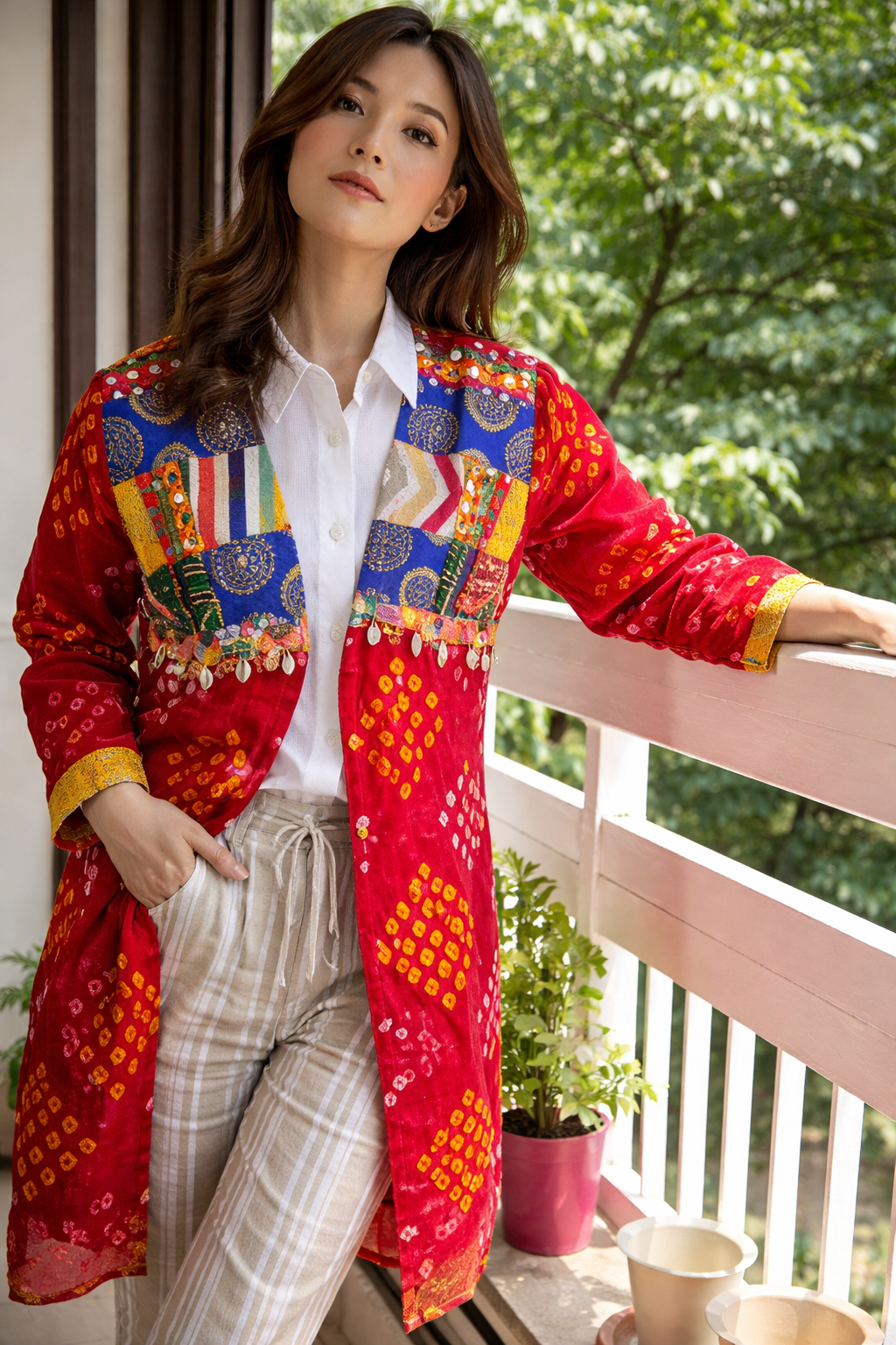 Rajrang Bandhej Boho Long Coat
