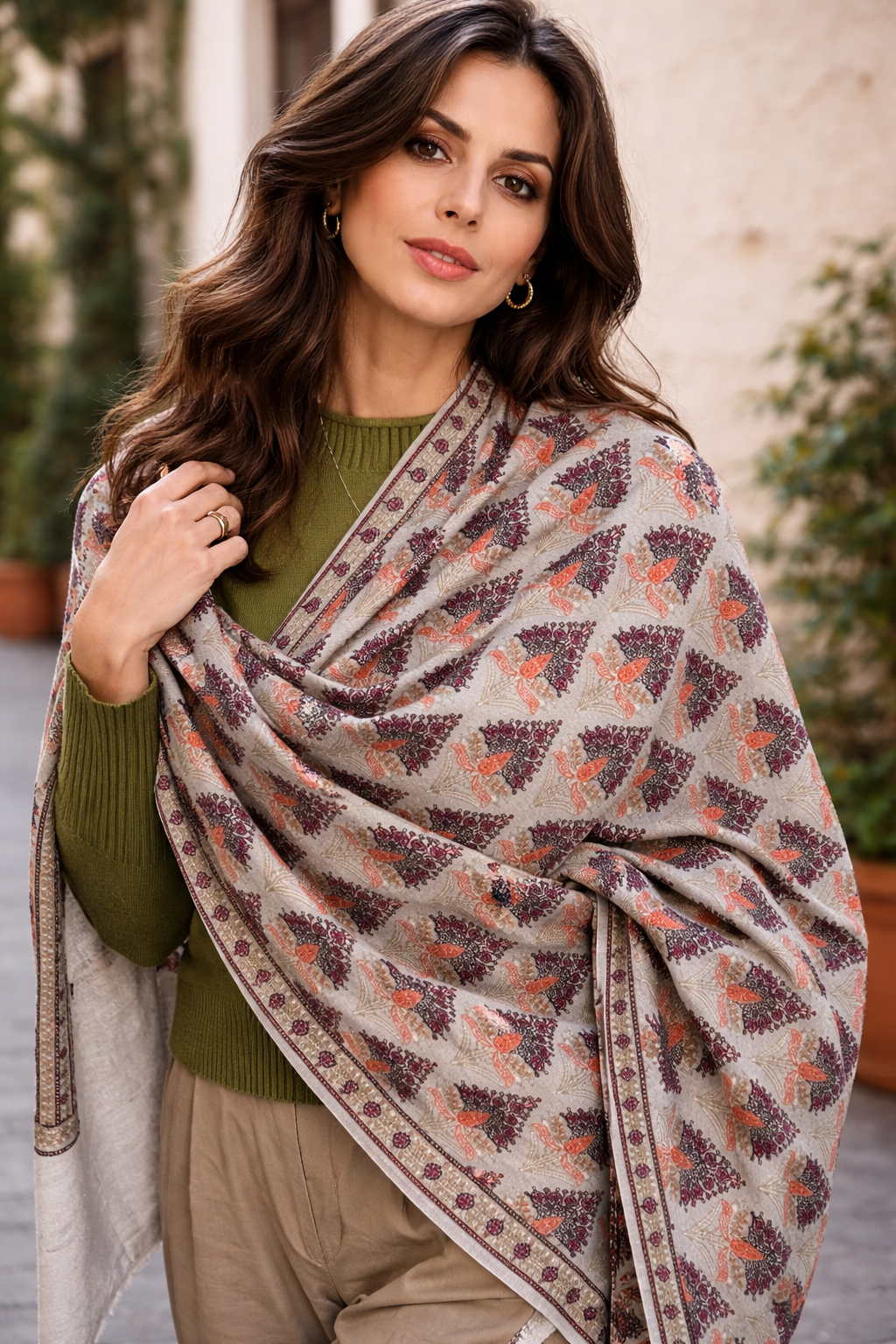 Handmade Kanni Weave Pashmina Shawl: Cashmere Wool Paisley Scarf