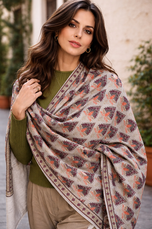 Handmade Kanni Weave Pashmina Shawl: Cashmere Wool Paisley Scarf