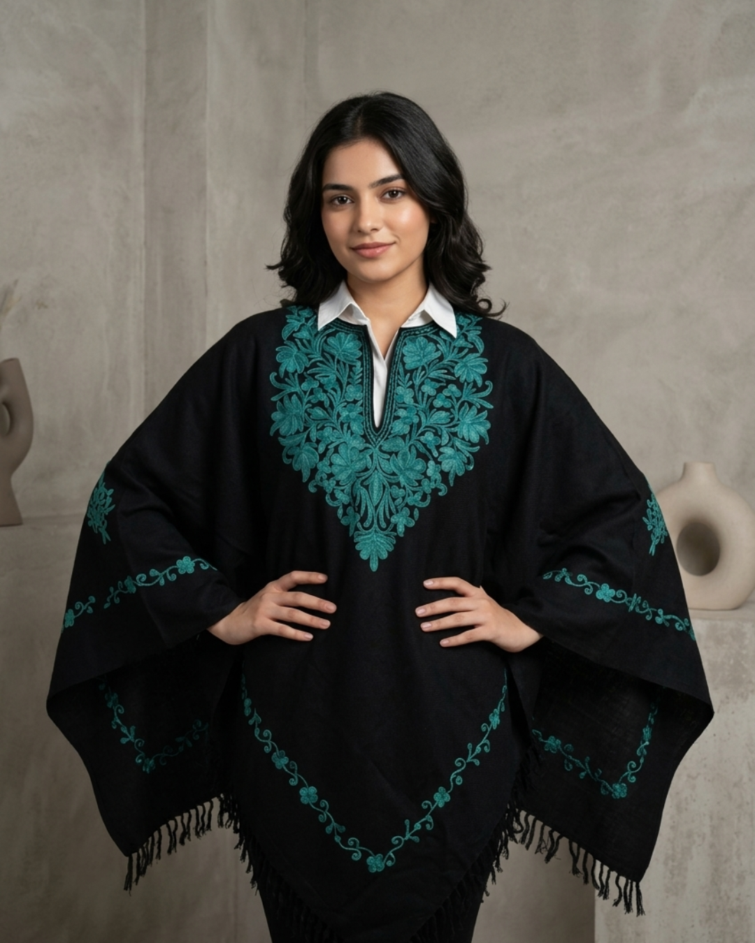 The Kashmiri Heritage Embroidered Short Poncho