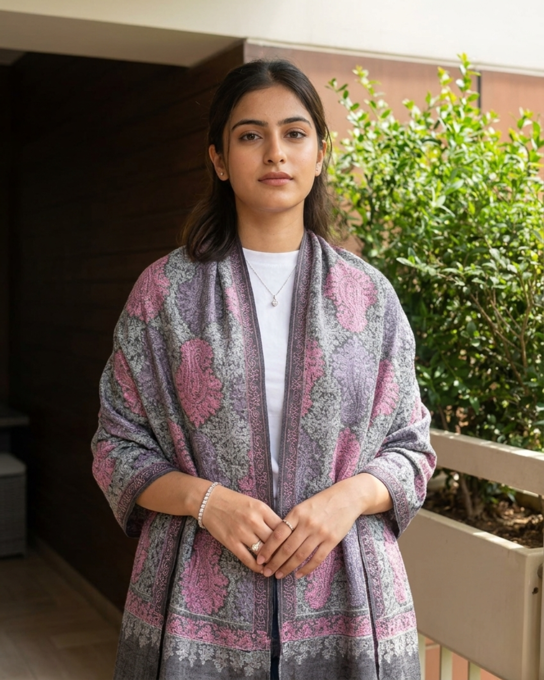 The Royal Kashida: Artisan-Made Aari Embroidery Wool Shawl