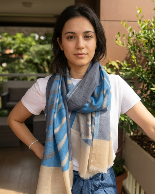 Indian artisan made ikkat design Pashmina Wool  Scarf/Shawl
