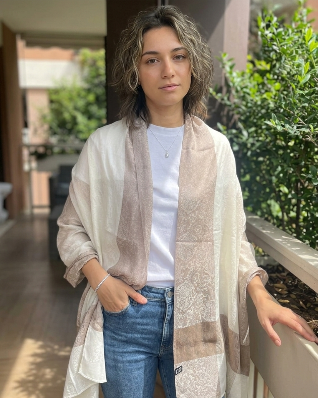 The Ivory Ivory: Feather-Soft Self-Embroidery Pashmina Stole