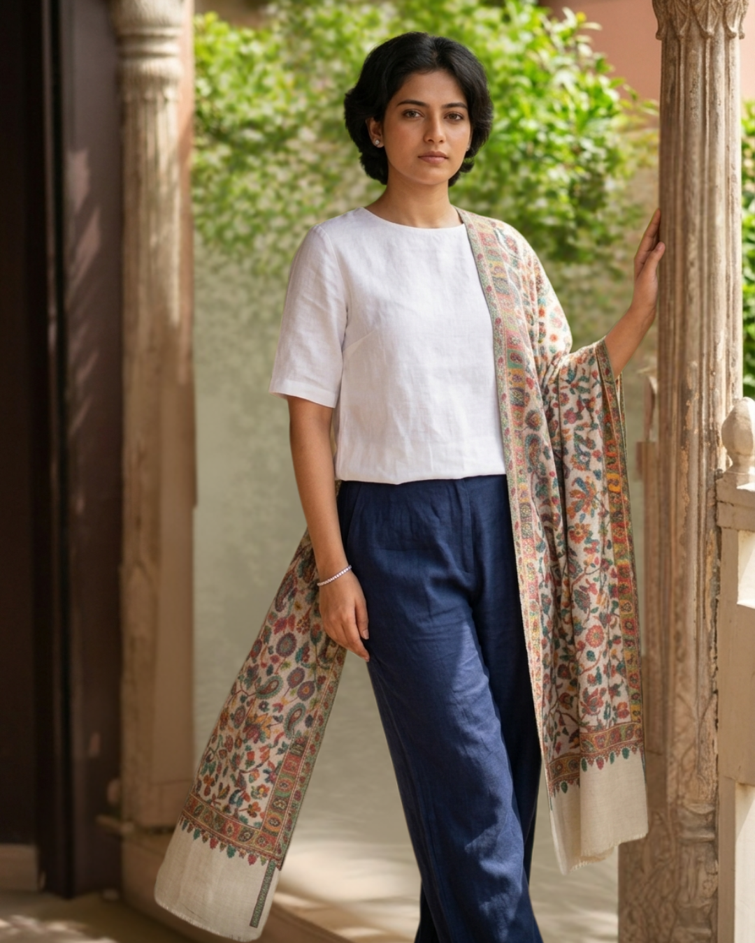 The Kani Blossom: Handmade Kashmiri Embroidery Fine Wool Shawl