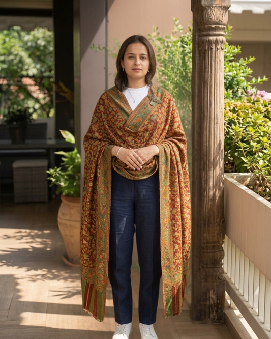 The Kani Empress: Handmade Kashmiri Embroidery Fine Wool Shawl