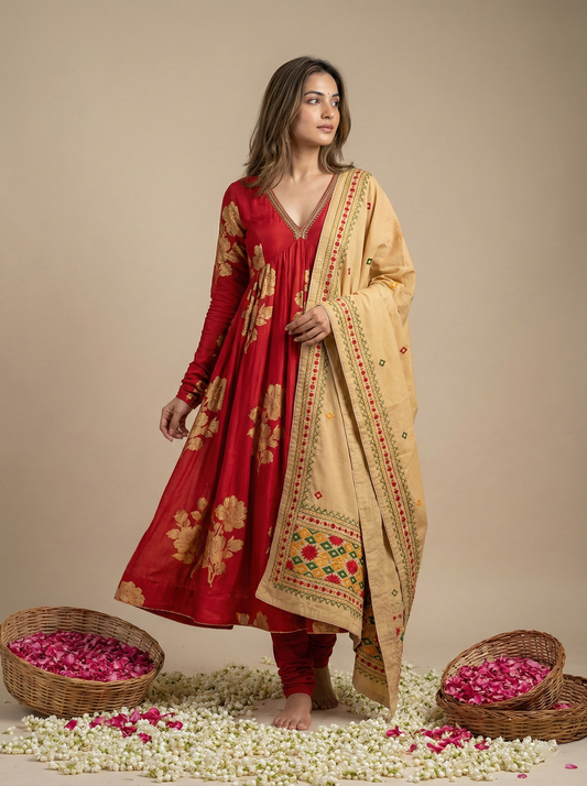 Beige Bloom Phulkari Dupatta