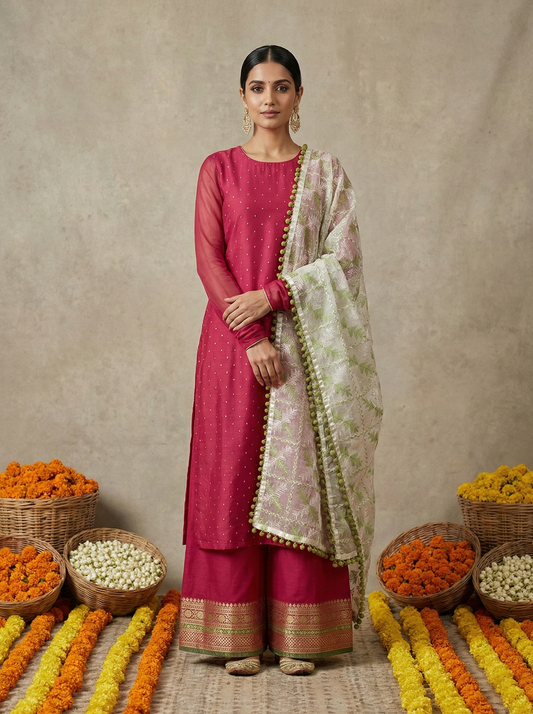 Classic Punjabi White Phulkari Dupatta