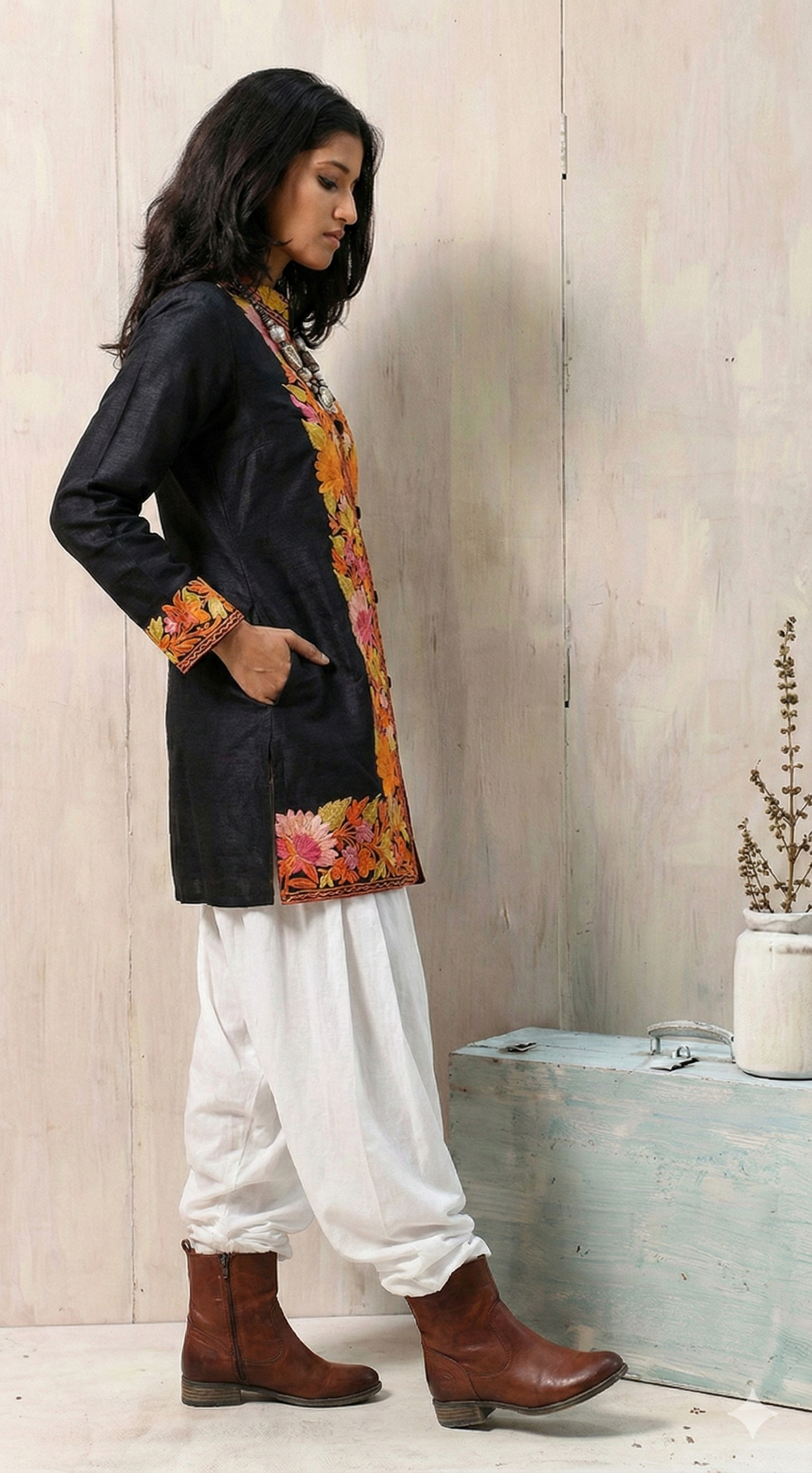 Kashmiri Aari Silk Short Jacket