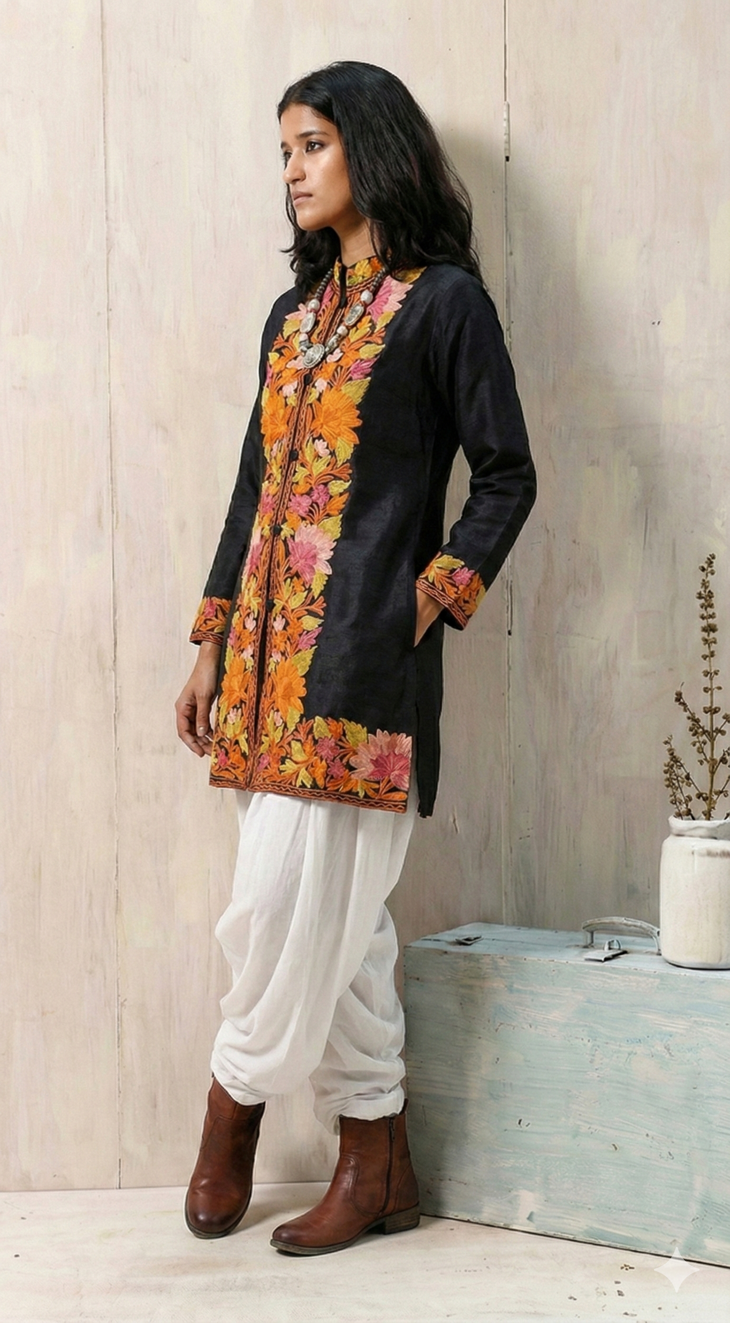 Kashmiri Aari Silk Short Jacket