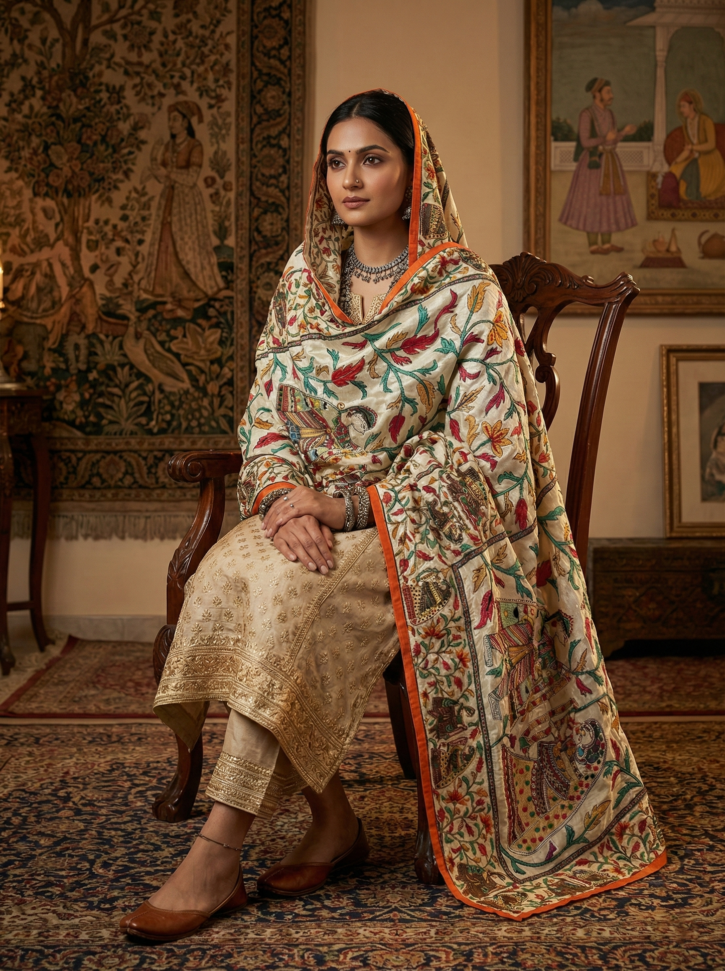 Maharani Heritage Kantha Silk Shawl