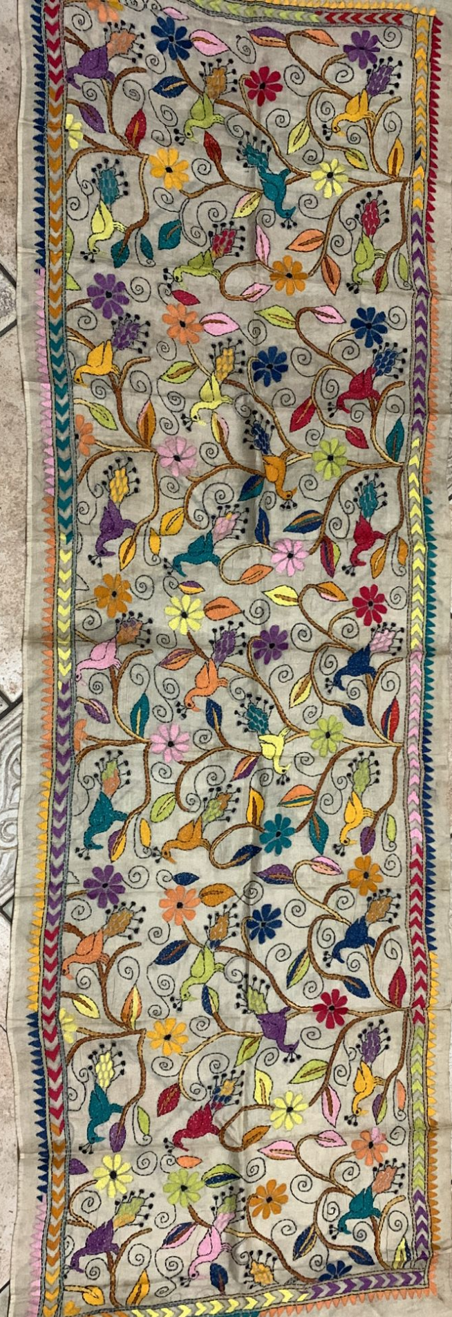 Very beautiful hand painted hand embroidered multicoloured pure Tusar silk kantha stole