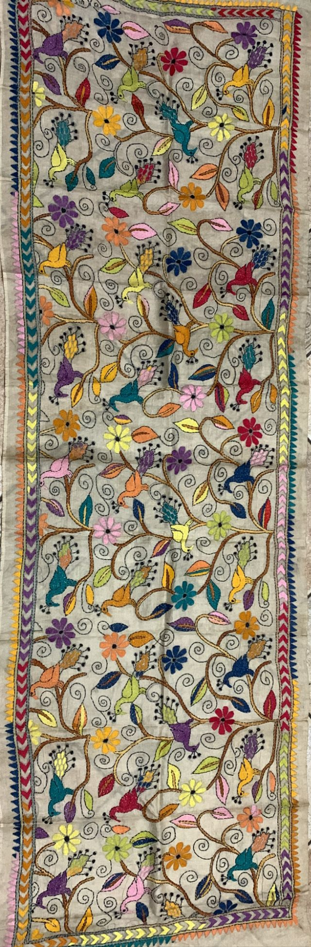 Very beautiful hand painted hand embroidered multicoloured pure Tusar silk kantha stole