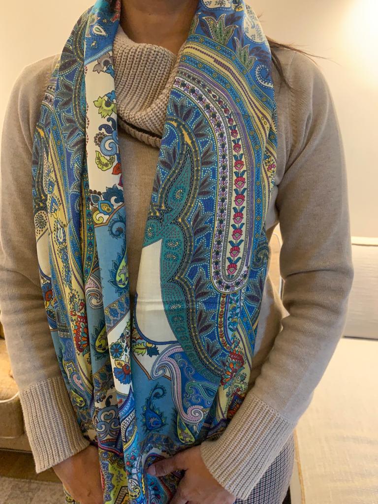 Beautiful handpainted Silk stole / scarf With beautiful print perfect for spring . Very light and comfortable to carry