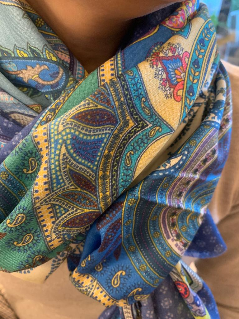 Beautiful handpainted Silk stole / scarf With beautiful print perfect for spring . Very light and comfortable to carry