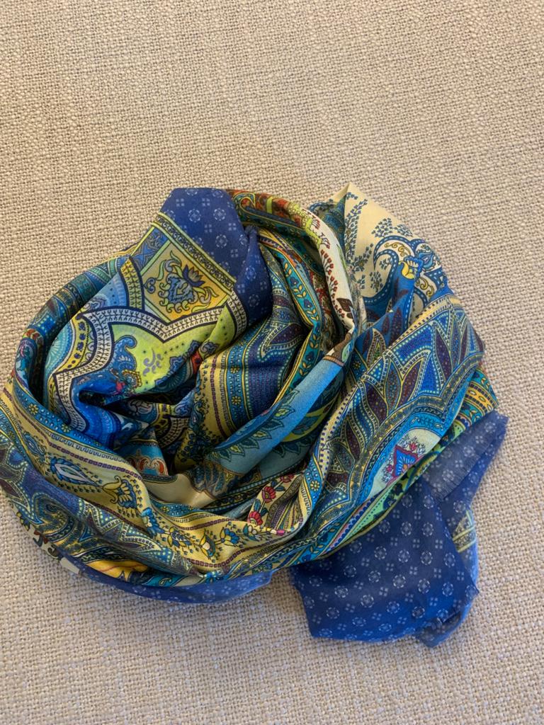 Beautiful handpainted Silk stole / scarf With beautiful print perfect for spring . Very light and comfortable to carry