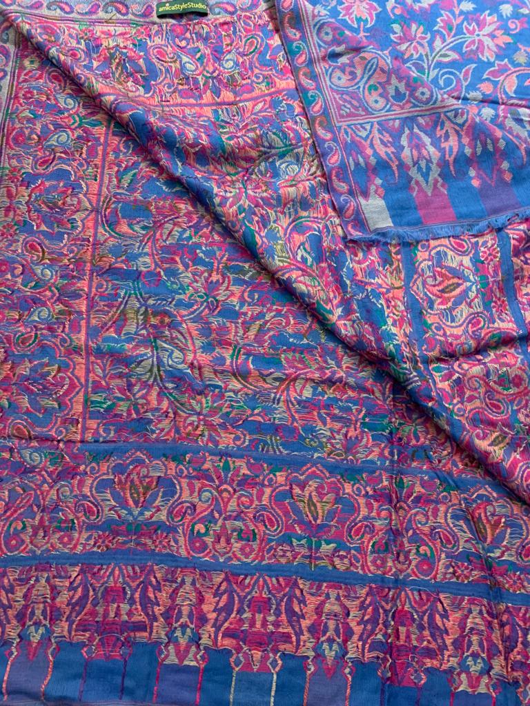 Handmade very beautiful Wool Shawl Scarf Multicoloured embroidery, made by lovely Kashmiri women in India.