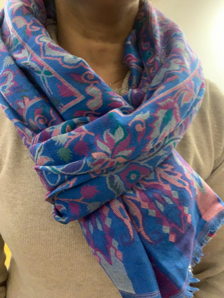 Handmade very beautiful Wool Shawl Scarf Multicoloured embroidery, made by lovely Kashmiri women in India.